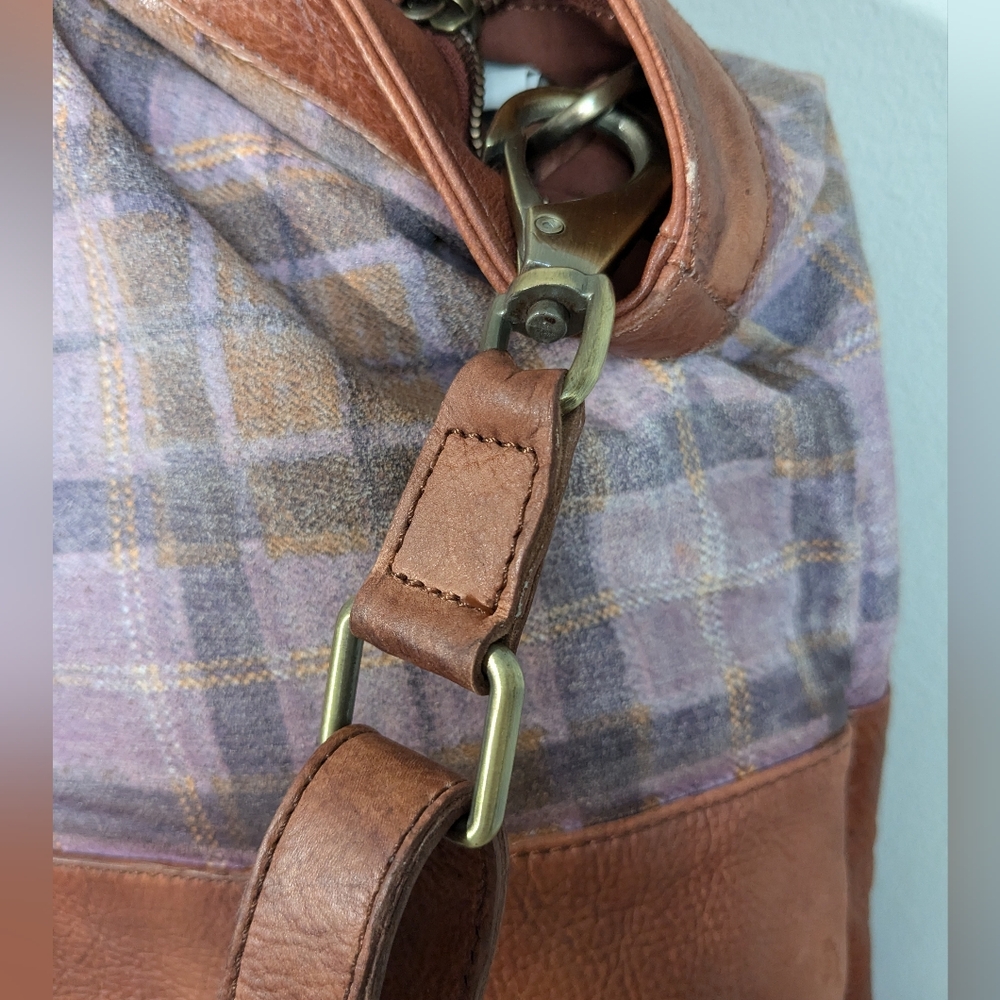 Free People We the Free Leather Rockport Tote Madras Plaid - Picture 10 of 12
